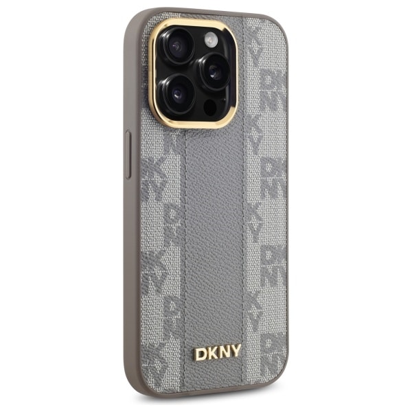 DKNY Nahkainen ruudullinen monokuvioinen MagSafe iPhone 14 Pro -kotelo - Beige