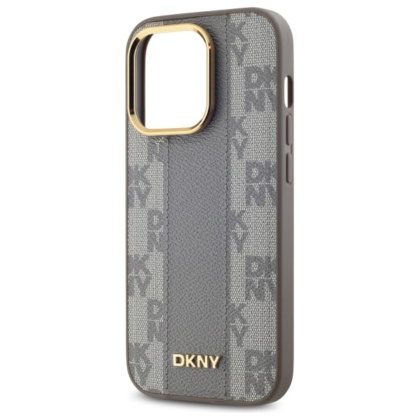 DKNY Nahkainen ruudullinen monokuvioinen MagSafe iPhone 14 Pro -kotelo - Beige