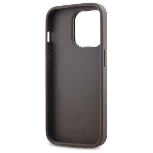 DKNY Nahkainen ruudullinen monokuvioinen MagSafe iPhone 14 Pro -kotelo - Beige