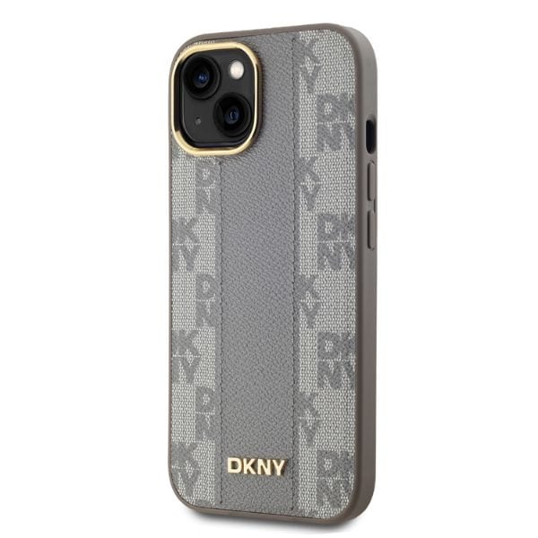 DKNY Nahkainen ruudullinen monokuvioinen MagSafe iPhone 14 kotelo - Beige