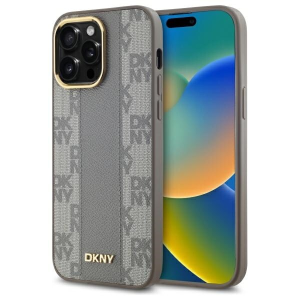 DKNY Nahka Checkered Mono Pattern MagSafe iPhone 14 Pro Max Case - Beige