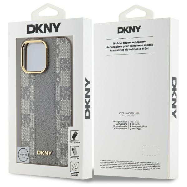 DKNY Nahka Checkered Mono Pattern MagSafe iPhone 14 Pro Max Case - Beige