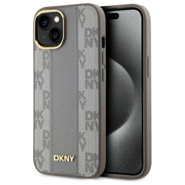 DKNY Nahka Checkered Mono Pattern MagSafe iPhone 15 Plus Case - Beige