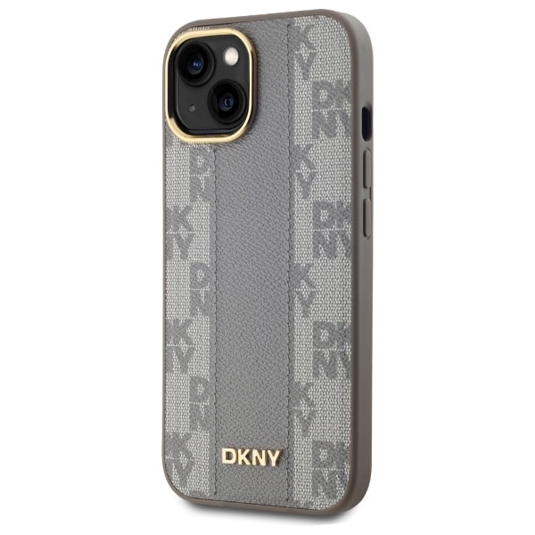 DKNY Nahka Checkered Mono Pattern MagSafe iPhone 15 Plus Case - Beige