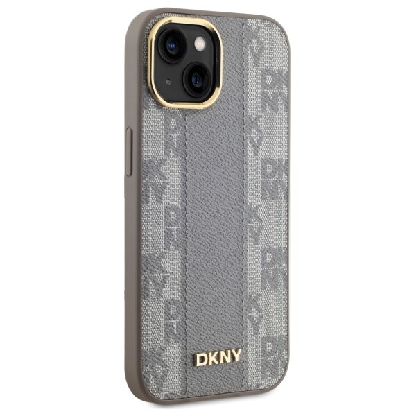 DKNY Nahka Checkered Mono Pattern MagSafe iPhone 15 Plus Case - Beige