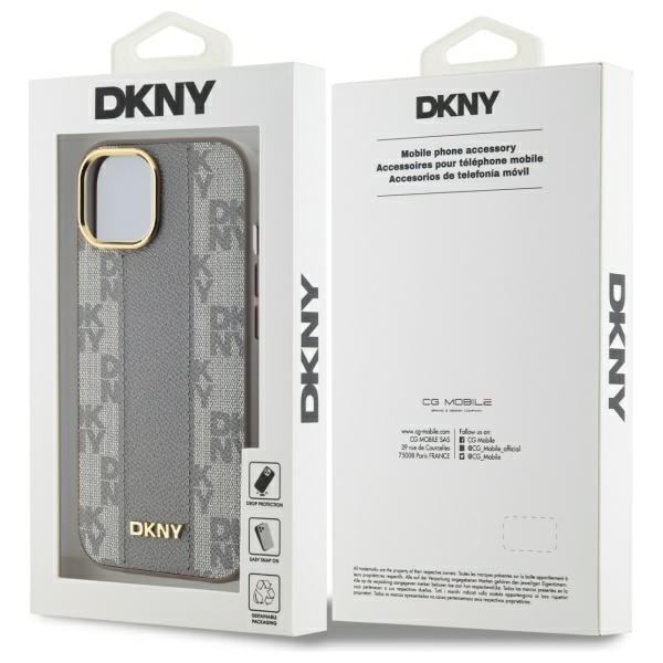 DKNY Nahka Checkered Mono Pattern MagSafe iPhone 15 Plus Case - Beige