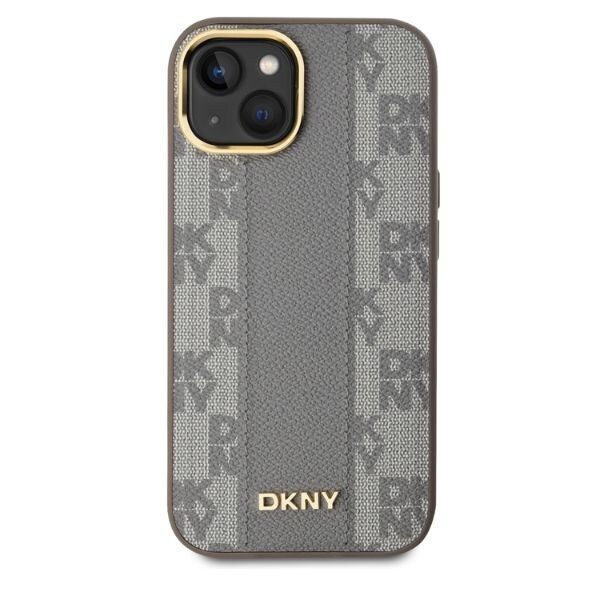 DKNY Nahka Ruudullinen monokuvioinen MagSafe iPhone 15 Kotelo - Beige
