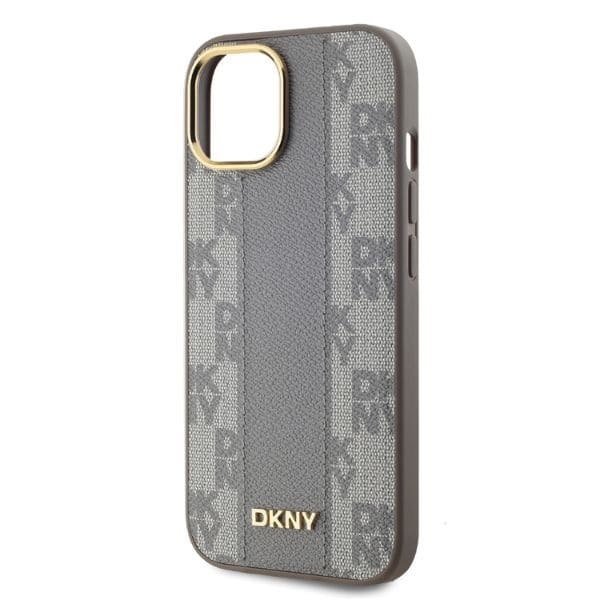 DKNY Nahka Ruudullinen monokuvioinen MagSafe iPhone 15 Kotelo - Beige