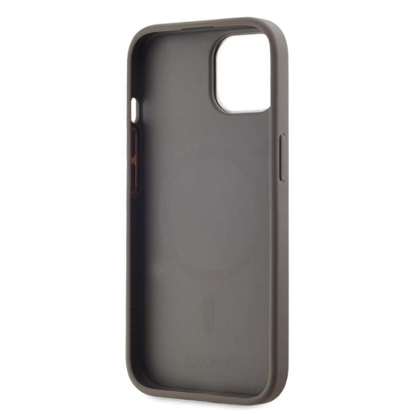 DKNY Nahka Ruudullinen monokuvioinen MagSafe iPhone 15 Kotelo - Beige