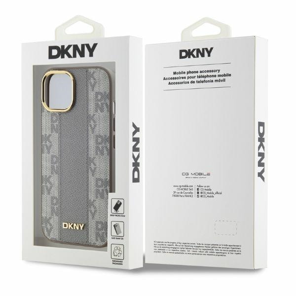 DKNY Nahka Ruudullinen monokuvioinen MagSafe iPhone 15 Kotelo - Beige
