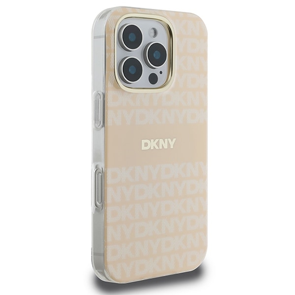 DKNY Repeat Texture Pattern & Stripe MagSafe iPhone 16 Pro Case - vaaleanpunainen