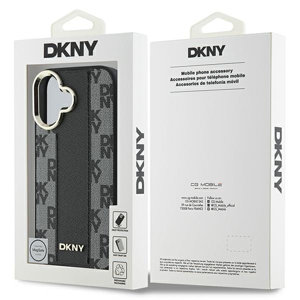 DKNY Checkered Pattern Magsafe iPhone 16 Case - Musta
