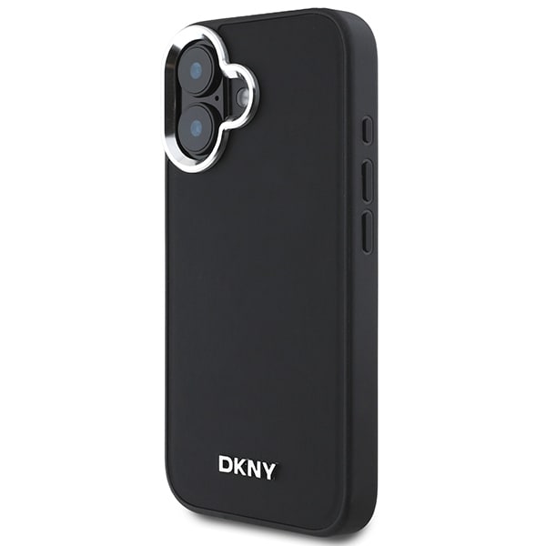 DKNY Plain Silver Logo MagSafe iPhone 16 Kotelo - Musta