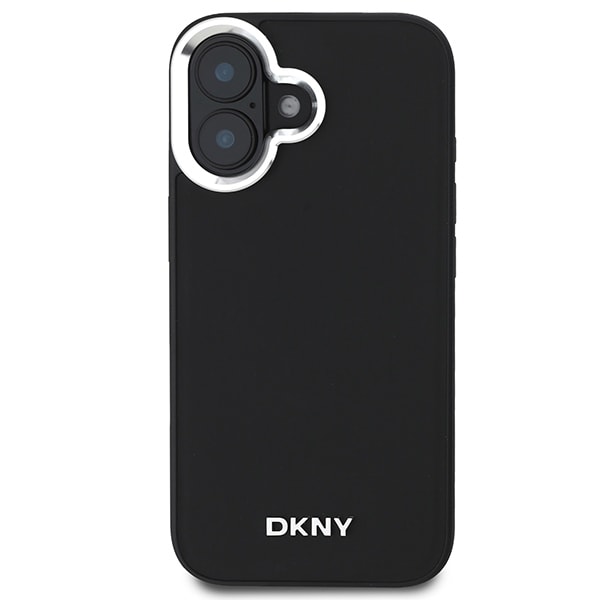 DKNY Plain Silver Logo MagSafe iPhone 16 Kotelo - Musta