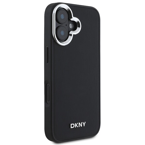 DKNY Plain Silver Logo MagSafe iPhone 16 Kotelo - Musta