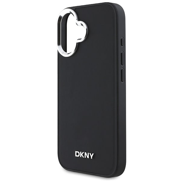 DKNY Plain Silver Logo MagSafe iPhone 16 Kotelo - Musta