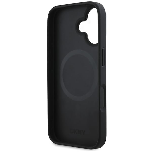 DKNY Plain Silver Logo MagSafe iPhone 16 Kotelo - Musta