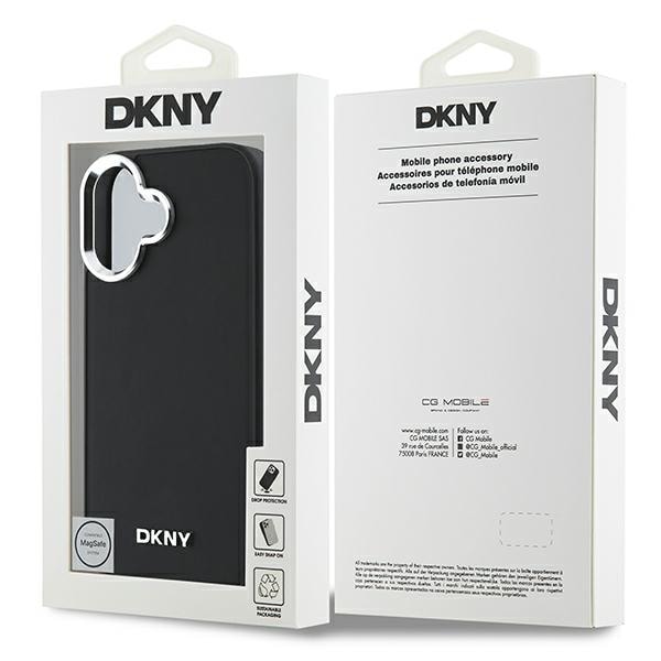 DKNY Plain Silver Logo MagSafe iPhone 16 Kotelo - Musta