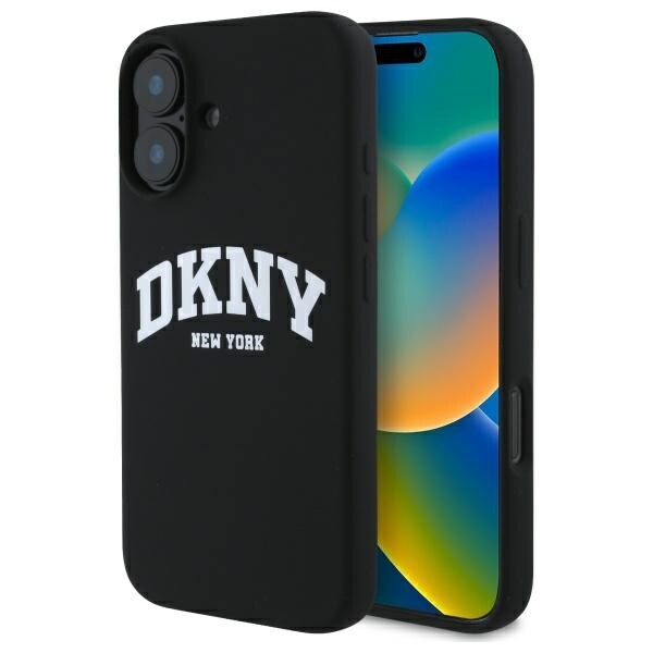 DKNY Silikoni valkoinen painettu logo MagSafe iPhone 16 Case - musta