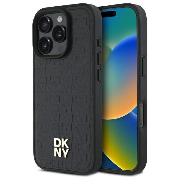 DKNY Repeat Pattern Stack Logo MagSafe iPhone 16 Pro Max Case - Musta