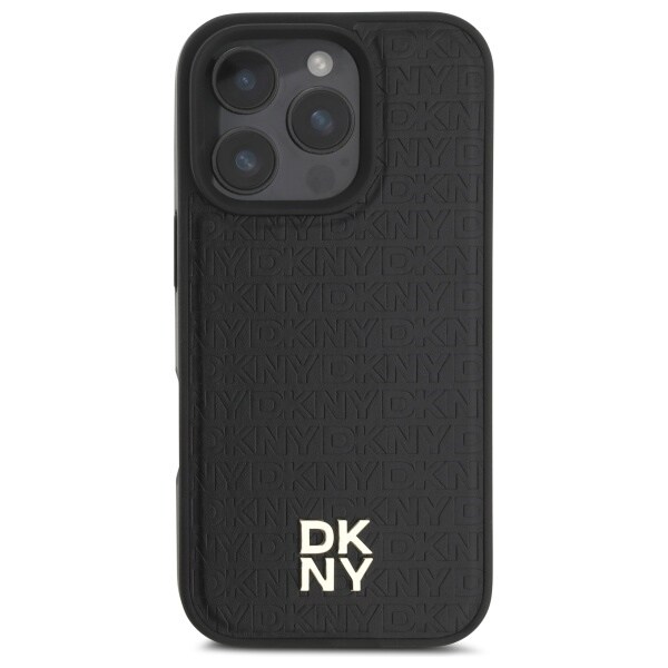 DKNY Repeat Pattern Stack Logo MagSafe iPhone 16 Pro Max Case - Musta