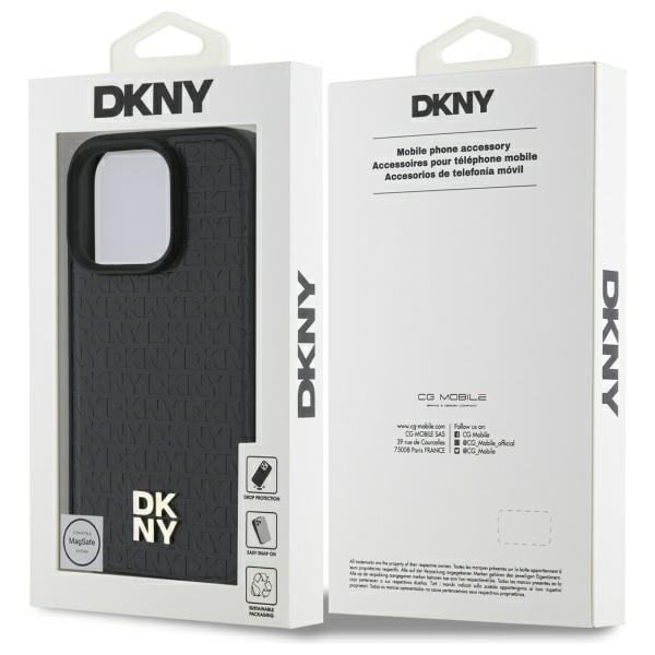 DKNY Repeat Pattern Stack Logo MagSafe iPhone 16 Pro Max Case - Musta