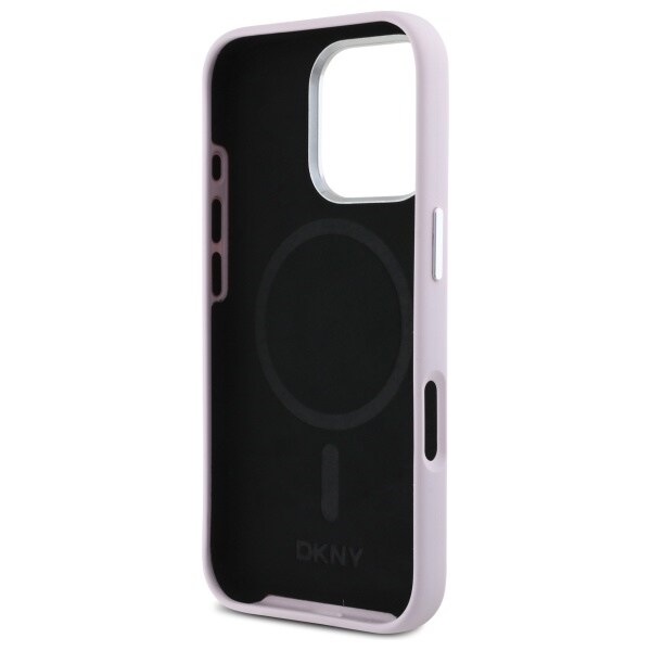 DKNY neste silikoni pieni metalli logo MagSafe iPhone 16 Pro Max tapauksessa - vaaleanpunainen