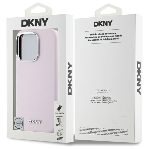 DKNY neste silikoni pieni metalli logo MagSafe iPhone 16 Pro Max tapauksessa - vaaleanpunainen