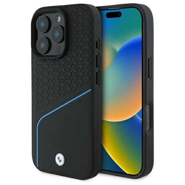 BMW Allekirjoita Nahka teksturoitu ja Line MagSafe Case for iPhone 16 Pro Max - Musta