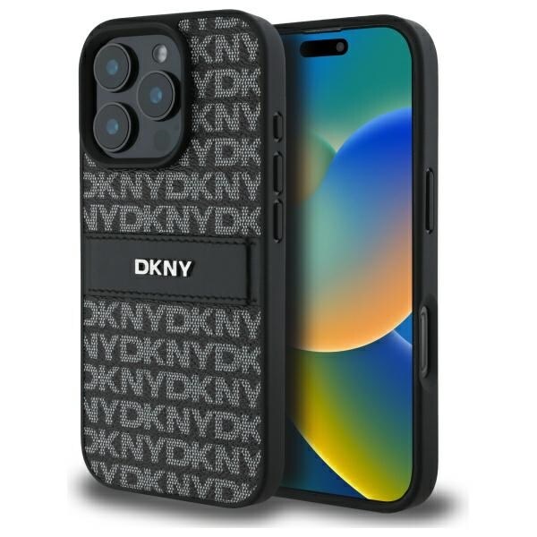 DKNY Texture Pattern Tonal Stripe iPhone 16 Pro Case - Musta