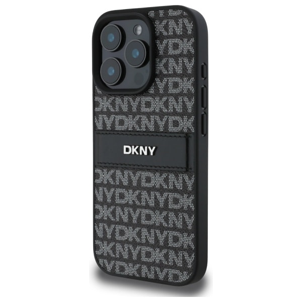 DKNY Texture Pattern Tonal Stripe iPhone 16 Pro Case - Musta