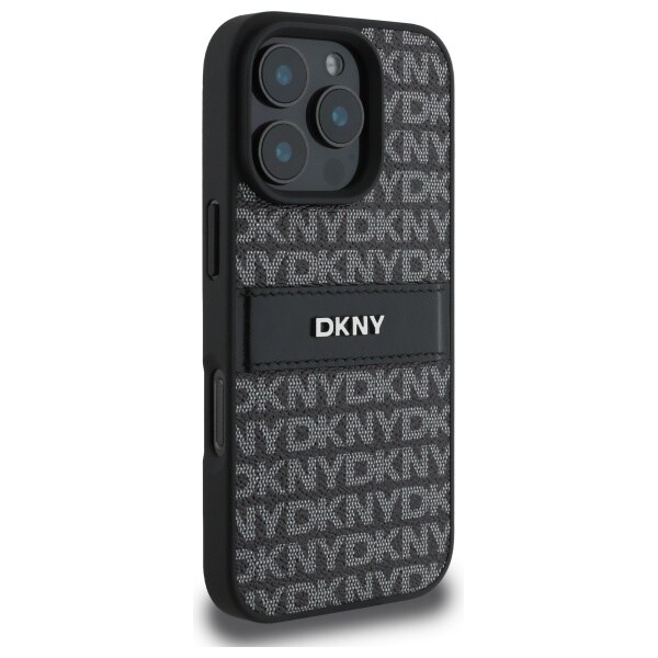 DKNY Texture Pattern Tonal Stripe iPhone 16 Pro Case - Musta