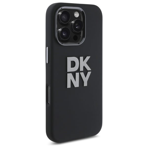 DKNY neste silikoni metalli logo iPhone 16 Pro Case - musta