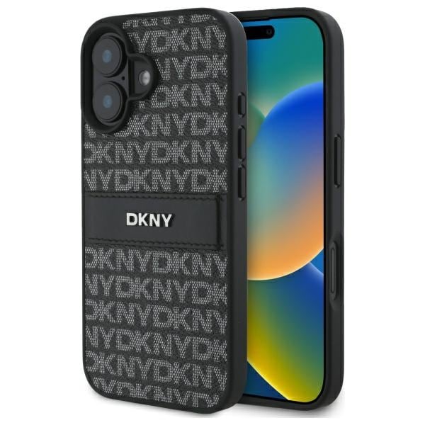 DKNY Tekstuuri kuvio Tonal Stripe iPhone 16 Kotelo - Musta