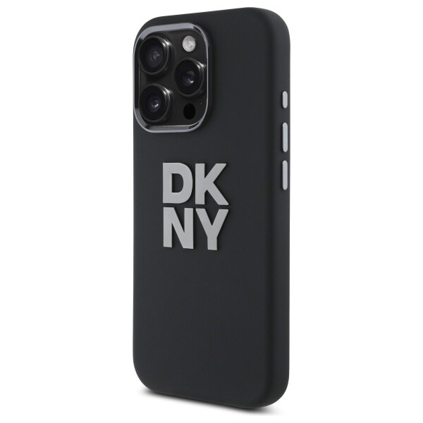 DKNY neste silikoni metalli logo iPhone 16 Pro Max tapauksessa - musta
