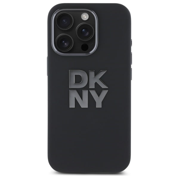 DKNY neste silikoni metalli logo iPhone 16 Pro Max tapauksessa - musta