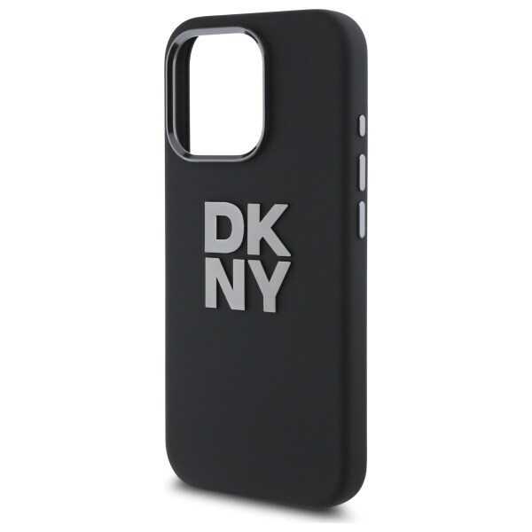 DKNY neste silikoni metalli logo iPhone 16 Pro Max tapauksessa - musta