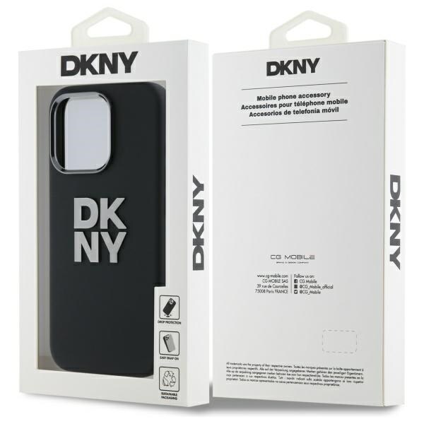 DKNY neste silikoni metalli logo iPhone 16 Pro Max tapauksessa - musta