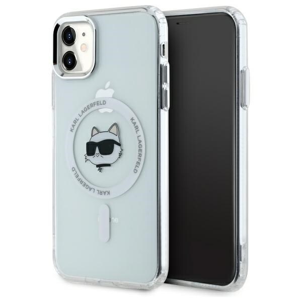 Karl Lagerfeld IML Metal Choupette Head MagSafe iPhone 11 Kotelo - Valkoinen