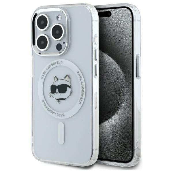 Karl Lagerfeld IML Metal Choupette Head MagSafe Case for iPhone 15 Pro Max - Valkoinen