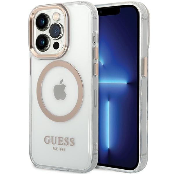 Guess Metalli Outline Magsafe kotelo iPhone 15 / 14 / 13 - kultainen