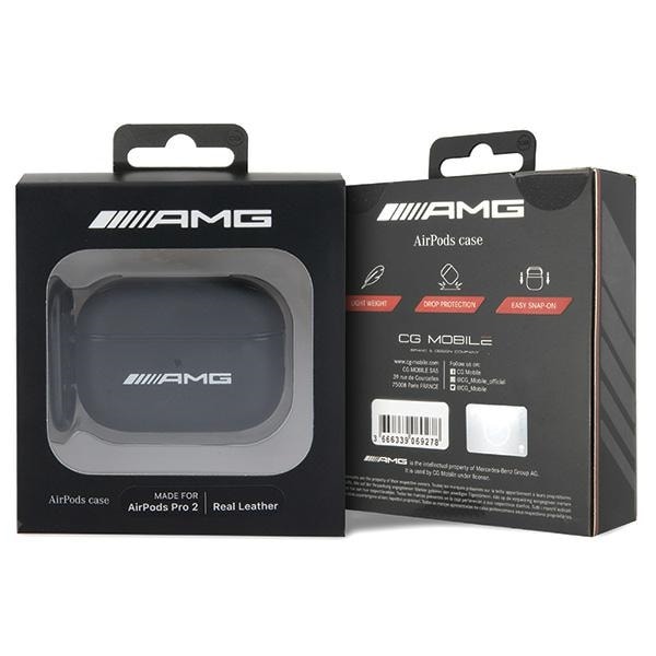 AMG AMAP2SLWK AirPods Pro 2 (2022/2023) suojus musta/musta nahka valkoinen logo