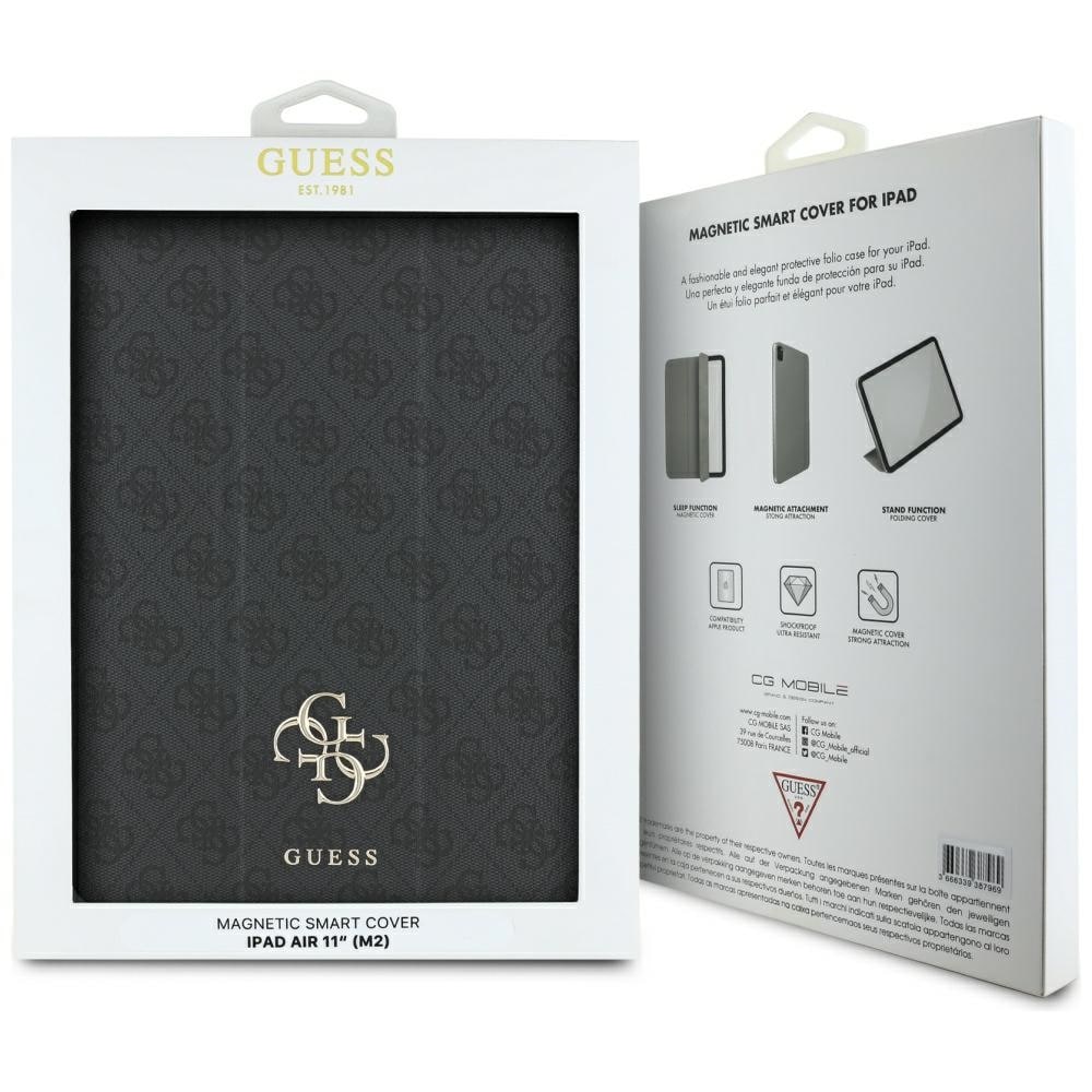 Guess Magnetic 4G Big Logo Suojakotelo iPad Air 11" (2024) - Musta Tablet-suojakotelo Jalustatoiminnolla