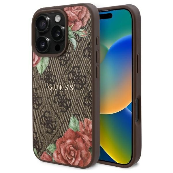 Guess GUHMP16XP4ROPEMCW iPhone 16 Pro Max 6.9" ruskea kovakotelo 4G Flowers Print MagSafe