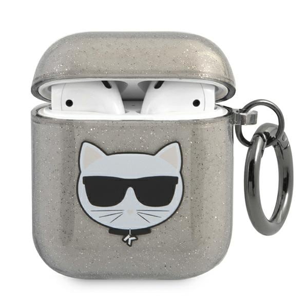 Karl Lagerfeld KLA2UCHGK AirPods 1/2 suojus musta/musta Glitter Choupette