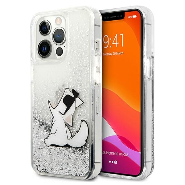 Karl Lagerfeld Nestemäinen Glitter Choupette Fun kotelo iPhone 13 Pro Max 6.7" - hopeinen