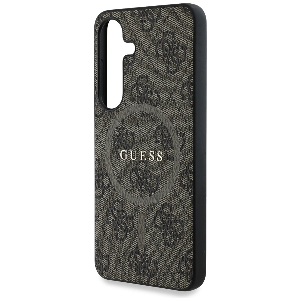 Guess Nahka 4G värillinen rengas Classic Logo MagSafe Samsung Galaxy S25 kotelo ruskea