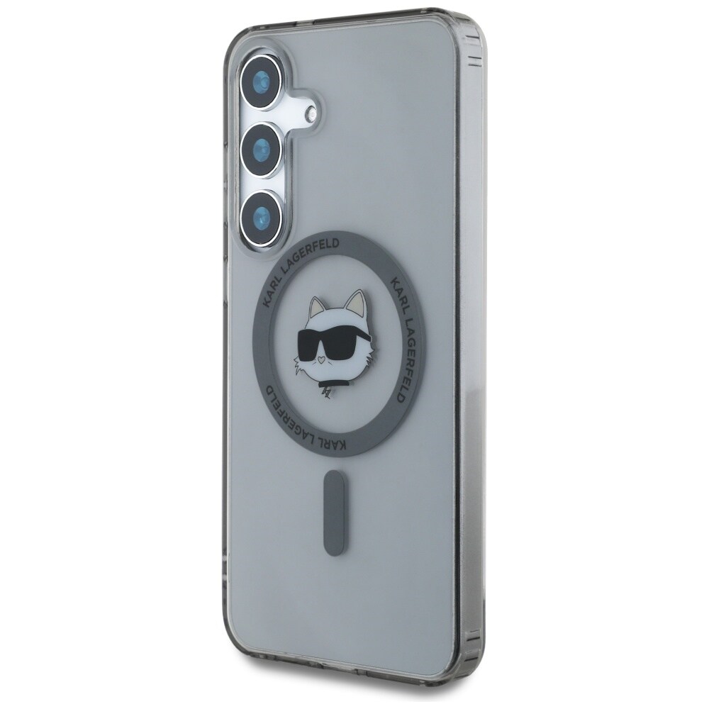Karl Lagerfeld Button Choupette Head painettu logo MagSafe Samsung Galaxy S25 tapauksessa musta