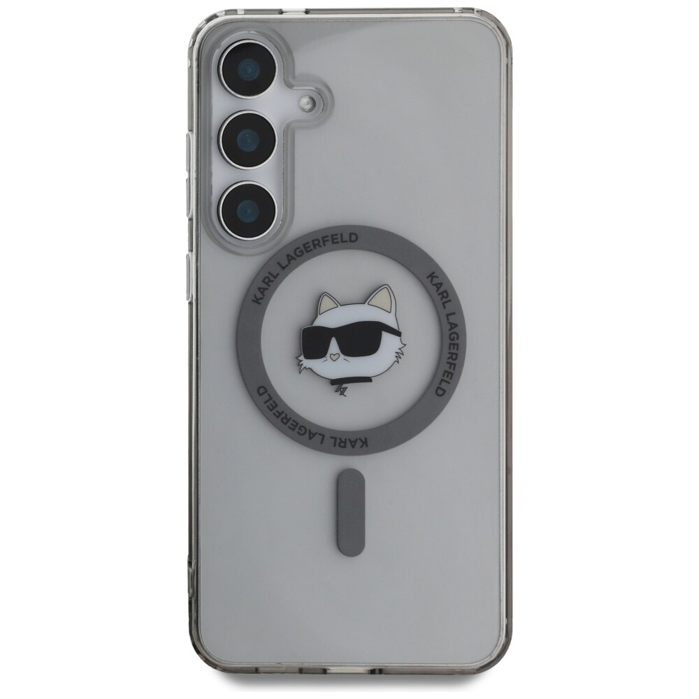 Karl Lagerfeld Button Choupette Head painettu logo MagSafe Samsung Galaxy S25 tapauksessa musta