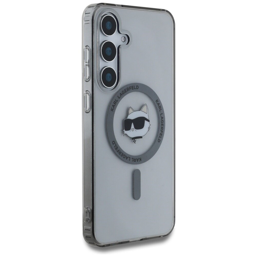 Karl Lagerfeld Button Choupette Head painettu logo MagSafe Samsung Galaxy S25 tapauksessa musta